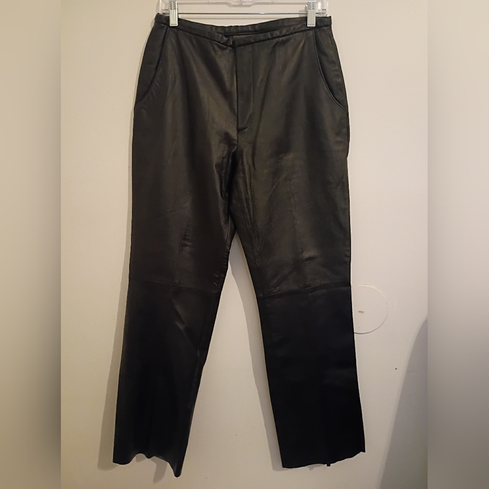 VTG Uniform John Paul Richard Black Boot Cut Leather Pants Sz 10